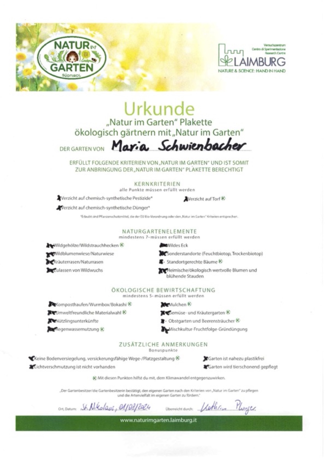 Auszeichnung „Natur im Garten"